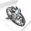 Openwork Leaf and Swirl Brooch With Gray Pearl Accent view 4