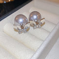 Gray Pearl Crystal Butterfly and Square Stud Earrings view 6