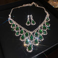 Layered Teardrop Crystal Necklace And Earring Set In Green Or Champagne view 6