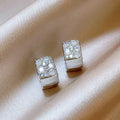 Wide Silver Crystal Huggie Hoop Earrings Statement Jewelry Design view 2
