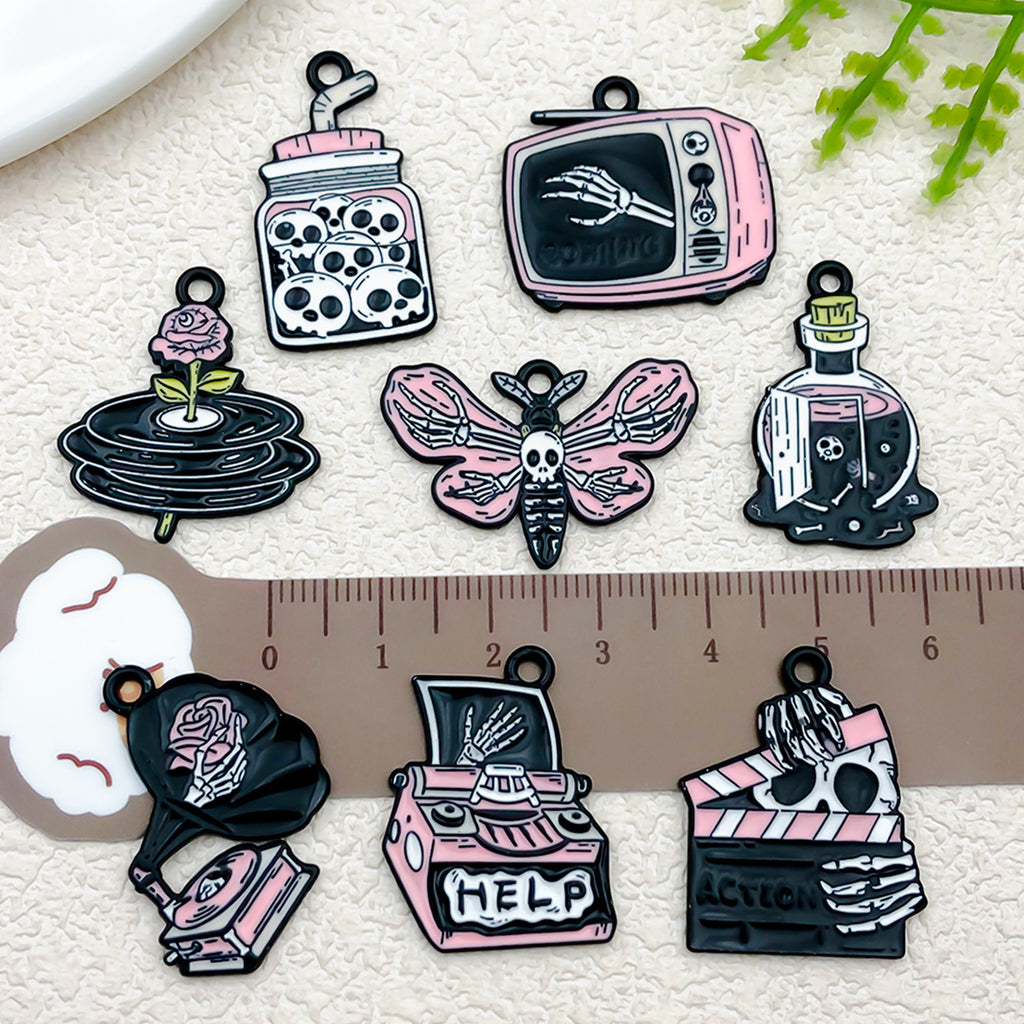 Enamel Zinc Alloy Halloween Skull Ghost Charm Pendant for DIY Earrings Keychain Jewelry