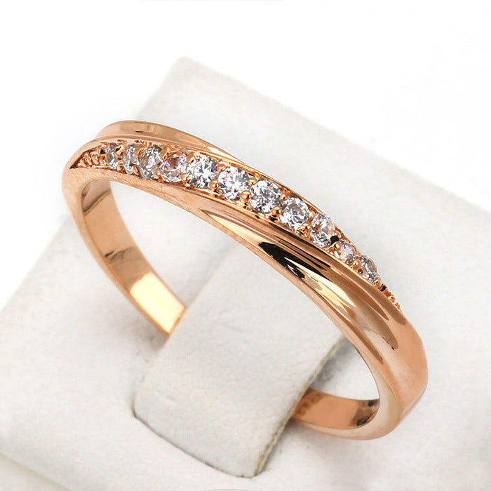 Twist Band Clear Channel Stone Ring Gold Rose Silver