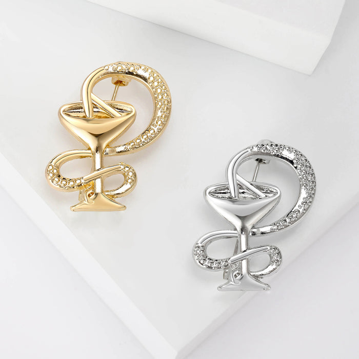 Medical Serpent Emblem Crystal Brooch in Silver or Gold Tone