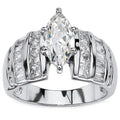 Marquise Clear Solitaire Baguette-Side Wide Ring In Silver Tone view 1