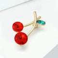 Red Crystal Cherry Brooch with Green Leaf Accent Clothing Pin view 3