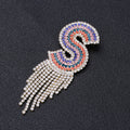 Multicolor Crystal Letter S Brooch With Chain Fringe view 1