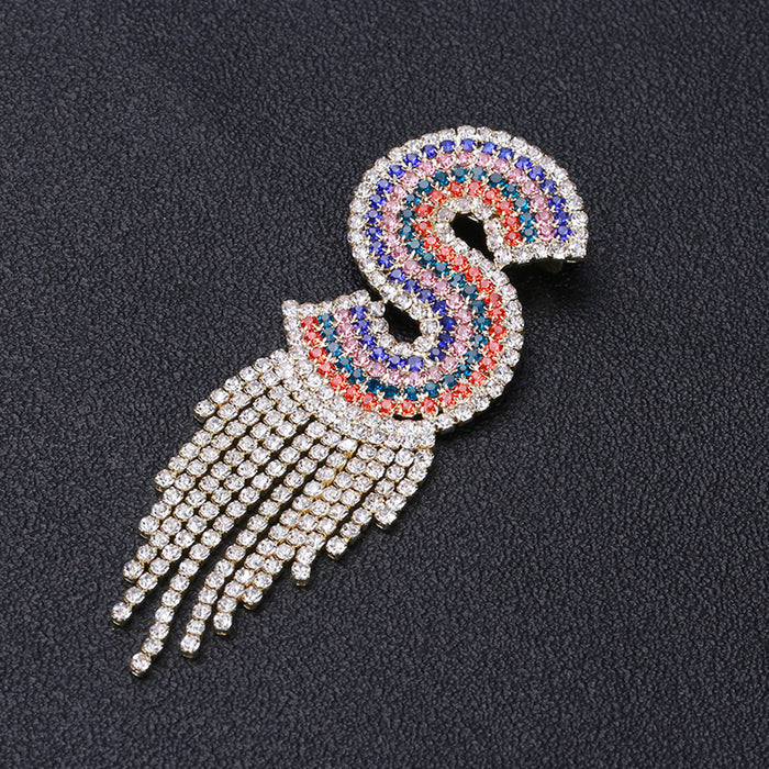 Multicolor Crystal Letter S Brooch With Chain Fringe