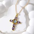 Gold Cross Evil Eye Gemstone Pendant Necklaces 4 Colors view 6