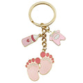 Eight Pink Baby Outfit and Footprint Metal Keychain Designs view 5