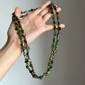 Long Green and Brown Beaded Necklace With Shell Like Pieces view 3