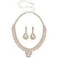 Silver Rhinestone Multi Row Necklace Teardrop Earrings Set view 5