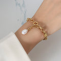 Gold Toggle Chain Bracelet Freshwater Pearl Tassel Drop view 6