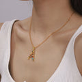 Multicolor Zircon Letter Pendant Necklace On Gold Tone Chain view 1