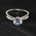 Silver Tone Six Prong Round Solitaire Pavé Ring Sizes 6-10 view 3