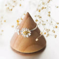 Two-Tone Daisy Leaf Open Adjustable Ring Silver Gold view 2