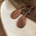 Brown Wooden Geometric Drop Stud Earrings in Three Shapes view 6