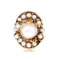 Gold Tone Flower Crystal Pearl Look Metal Brooch Pin 3.5 x 4.1 cm view 1