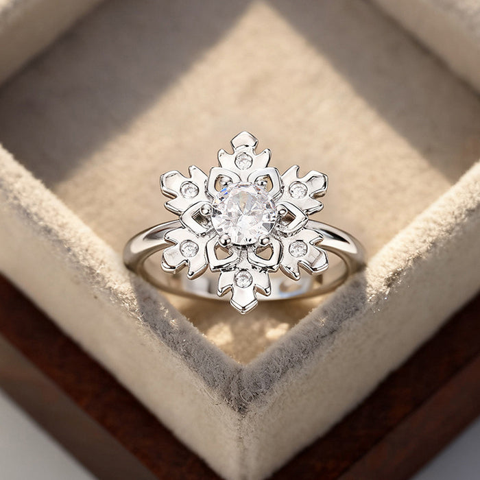 Silver Snowflake Clear CZ Center Fashion Ring Sizes 6-10