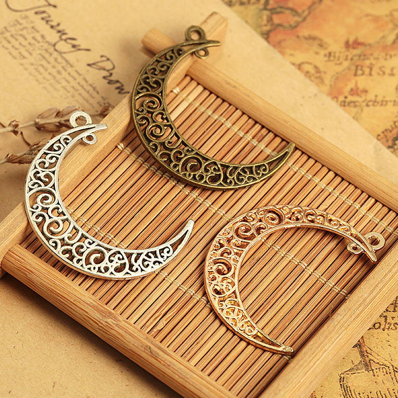 Hollow Crescent Moon Alloy Charm Pendant 40x30mm