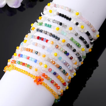 Colorful Faceted Bead Daisy Stretch Bracelets in Ten Designs