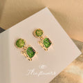 Gold Green Enamel Irregular Circle Square Drop Earrings view 3
