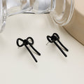Black Outline Ribbon Bow Long Statement Stud Earrings view 4