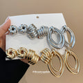 Silver Metal Knot Coil Double Hoop Earring 8 Piece Set view 3
