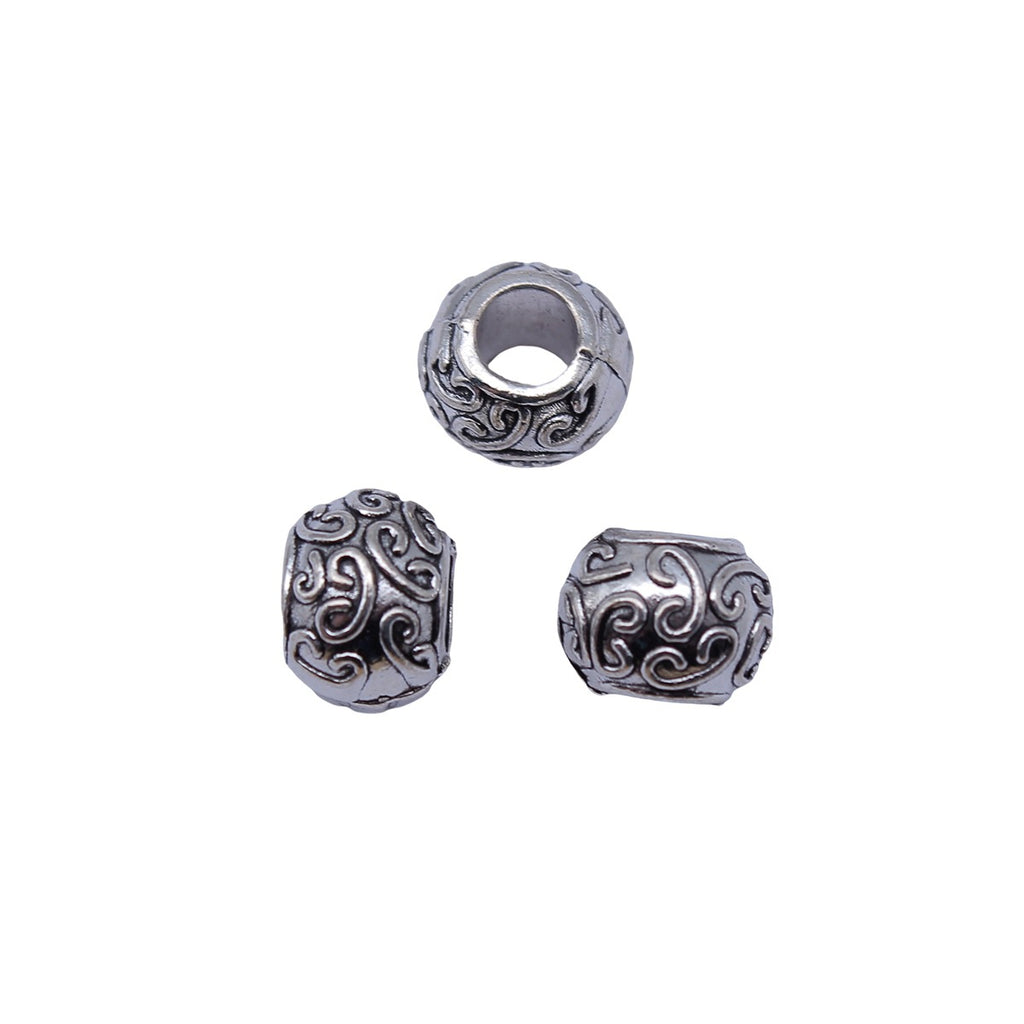 10x10x8mm 2.2g Antique Silver Zinc Alloy Carved Round Spacer Beads Large Hole for DIY Bracelet Making