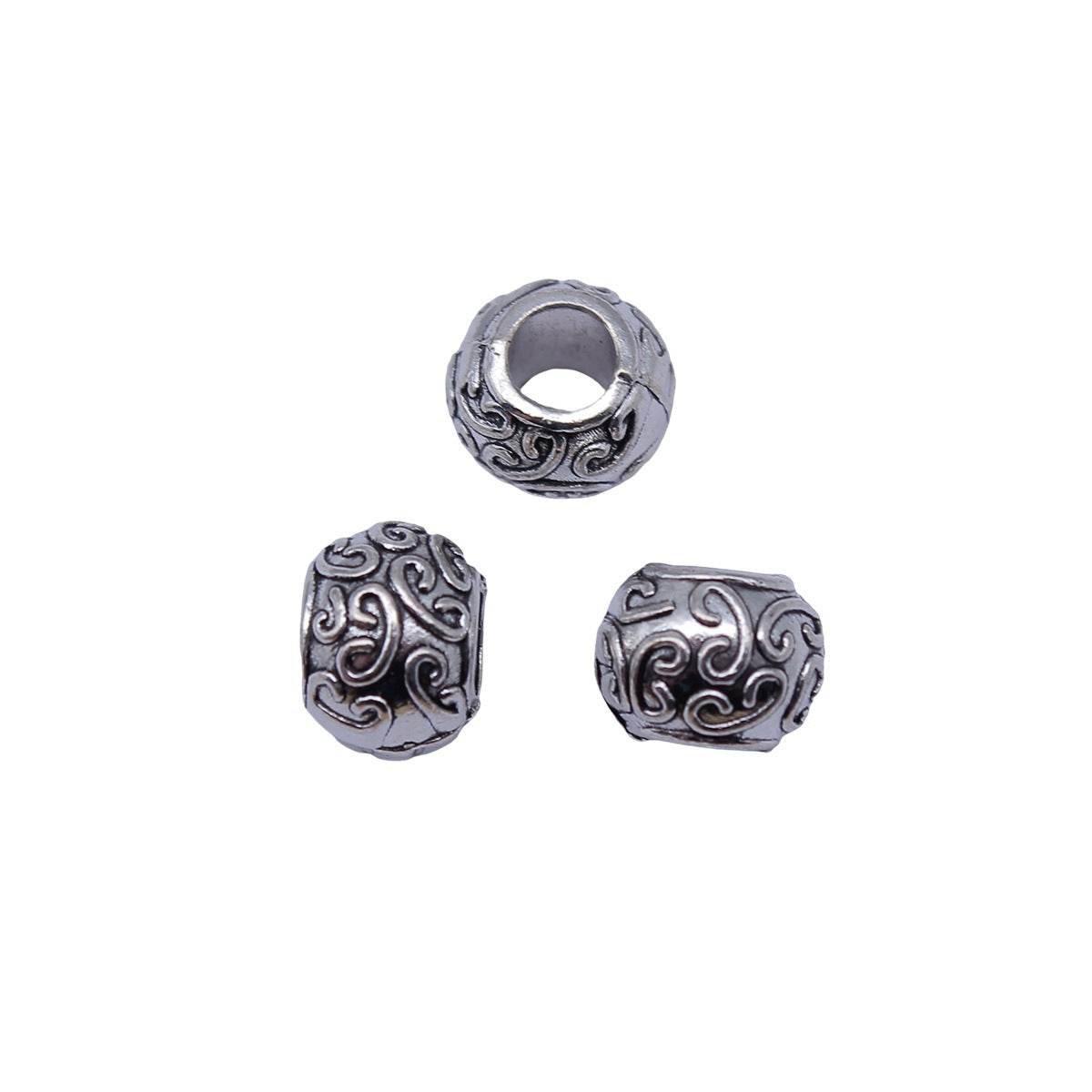 10x10x8mm 2.2g Antique Silver Zinc Alloy Carved Round Spacer Beads Large Hole for DIY Bracelet Making