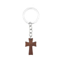 Wooden Crucifix Keychain Engraved Cross Silver Ring Chain view 5