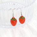 Silver Tone Strawberry and Cherry Fruit Resin Hook Earrings view 6