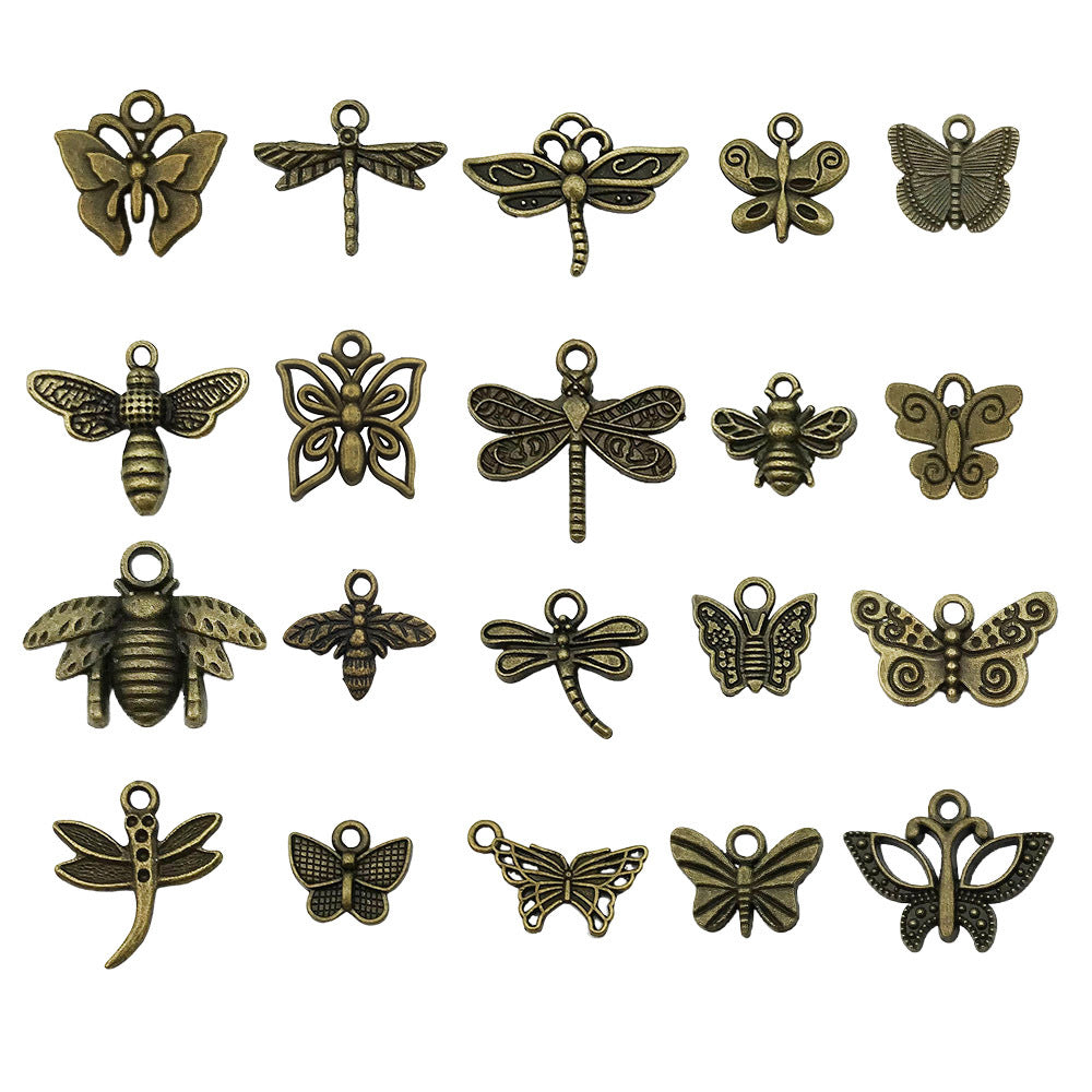 Antique Bronze Zinc Alloy Butterfly Bee Dragonfly Insect Charm Pendant for DIY Jewelry