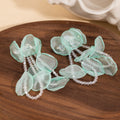Mint Chiffon Look Flower Pearl Bead Statement Earrings view 2