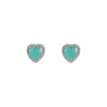 Silver Tone Heart Stud Earrings Teal Stone Crystal Halo view 5
