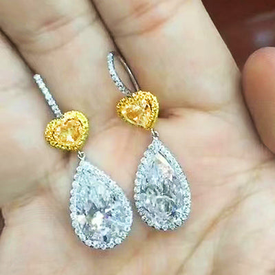 Yellow Heart Clear Teardrop Earrings front product view
