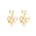 Gold Open Flower Pearl Look Center Long Stud Earrings view 5
