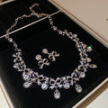 Silver Bow Teardrop Rhinestone Necklace Earring Sets view 7