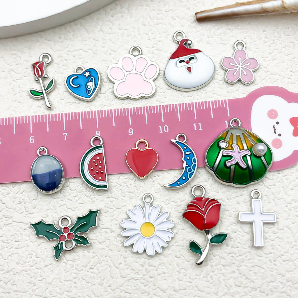 Enamel Zinc Alloy Starfish Watermelon Leaf Charm Pendant for DIY Earrings Jewelry