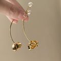 Pearl Back Long Stem Rose Drop Earrings in Two Tones view 6