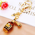 Jeweled Wine Bottle Keychain with Gold Tone Bell and Corkscrew view 5