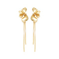 Layered Petal Long Chain Tassel Earrings in Two Tones view 5