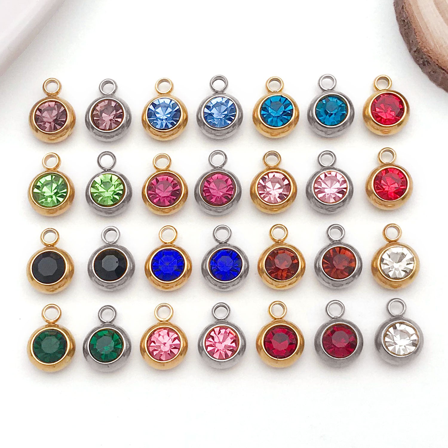 Stainless Steel Color Rhinestone Birthstone Zodiac charm pendants for DIY necklaces bracelets