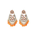 Orange Beaded Ornate Gold Tone Chandelier Earrings view 5