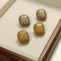 Taupe Enamel Square Stud Earrings Gold Silver Flake Accents view 2