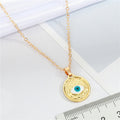 Gold Tone Round Textured Evil Eye Medallion Pendant Necklace view 2
