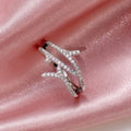 Silver Tone Layered Branch Ring With Pavé Clear Stones view 3