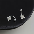 Silver Dual Wear Textured Flower Ball Ear Cuff Earrings view 2