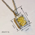 Yellow Square Halo Pendant Necklace on Silver Tone Chain view 4