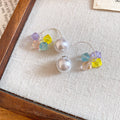 Pastel Crystal Bead and Faux Pearl Hoop Earrings Statement Jewelry Design view 6