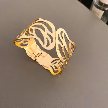 Six Mixed Wide Open Cuff Bracelets With Leaf Wing And Filigree Patterns
